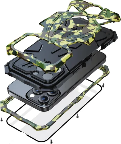 Vista 14 de Lunivop Funda para iPhone 15 Pro Max, protección resistente, tornillo resistente, cuerpo completo, de grado militar, de goma de parachoques de metal