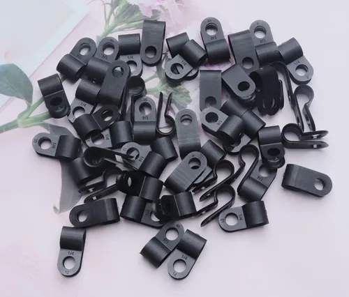 Vista 2 de SOWAKA 50 abrazaderas de cable 1/4 negro tipo R de nailon para montaje de cable de montaje de cable, clips para montaje de cables, gestión de tubos