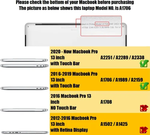 Vista 2 de Se7enline Funda rígida compatible con MacBook Pro de 13 pulgadas para Mac Pro de 13 pulgadas con/sin Touch Bar A1706/A1708/A1989/A2159 2016-2023