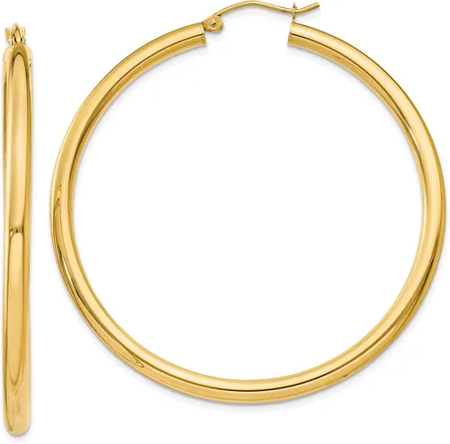 Vista 13 de Aretes de aro ligeros clásicos de 0.551 in en oro amarillo real de 14 quilates