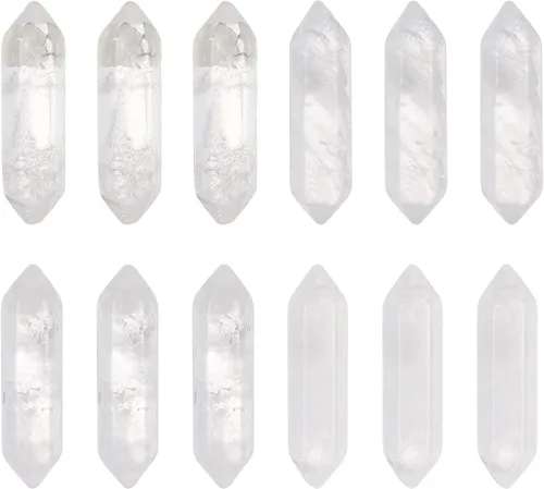 Vista 6 de OLYCRAFT 18 Piezas Puntas de Cristal de Cuarzo Natural 6 Colores Puntas de Cristal de Cuarzo Agujero de 1mm Cuentas de Cristales de Cuarzo Natural