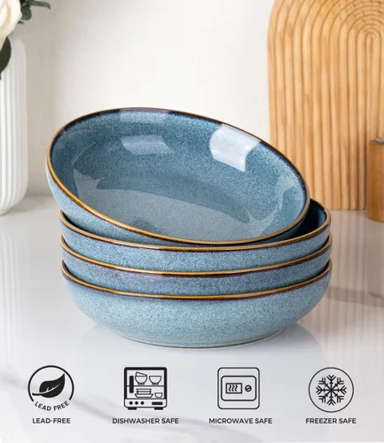Vista 7 de AmorArc Juego de 4 cuencos grandes de cerámica para pasta de 8.5 pulgadas, cuencos de cerámica de 36 onzas para cocina, cuencos anchos para pasta