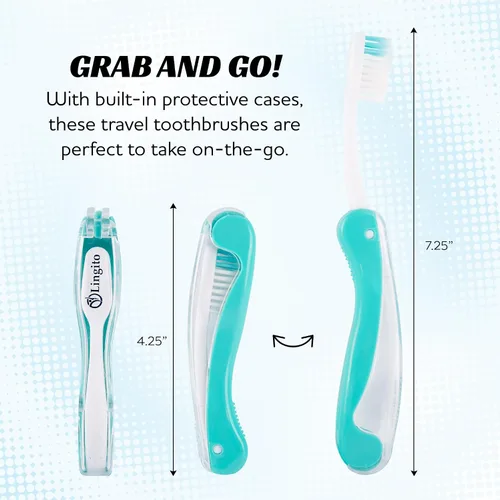 Vista 3 de Lingito Cepillo de Dientes Mini para Viajar con Funda, Cepillo de Dientes Plegable con Encaje para Adultos, Juego de 4, Suave