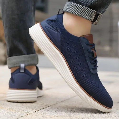 Vista 6 de Zapatos deportivos de vestir de moda para hombre, zapatos de malla Oxfords para caminar casuales de negocios, zapatos de tenis ligeros de punto