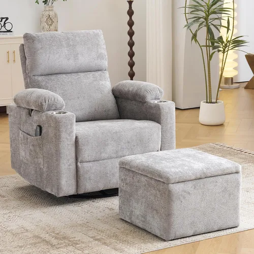 Vista 14 de Sillón reclinable eléctrico con balanceo para guardería con apoyabrazos ajustables, silla de lactancia con función de masaje y calor, reclinable