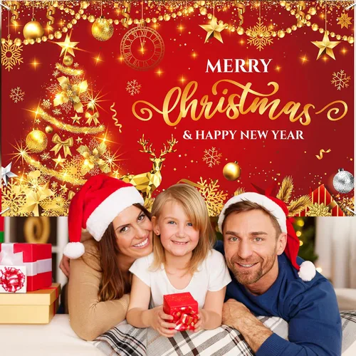 Vista 6 de Rumia Decoraciones de pancarta de Feliz Navidad y Año Nuevo, telón de fondo de fotos de Navidad, árbol de Navidad y telón de fondo de fiesta, diseño