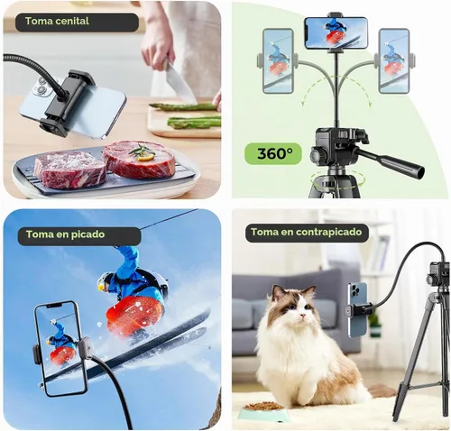 Vista 3 de Aureday - Trípode para teléfono de 2.08 metros (82 pulgadas), trípode para iPhone con cuello de ganso flexible, control remoto inalámbrico y soporte