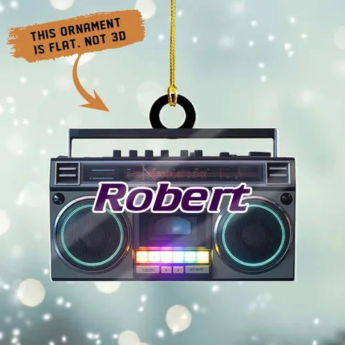 Vista 3 de Adorno de radio personalizado 2025, adorno de radio retro personalizado, cinta de cassette, adornos retro, adornos de radio de Navidad, adornos
