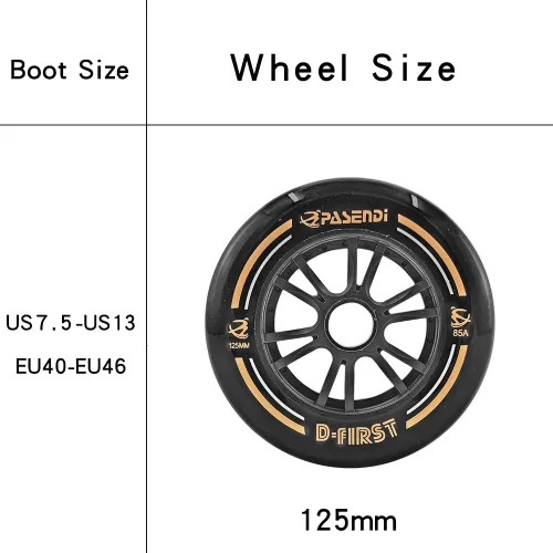 Vista 4 de Zapatos profesionales de patines de velocidad 3 ruedas para hombre 3X125MM ruedas grandes de fibra de carbono zapatos de patinaje negro en línea