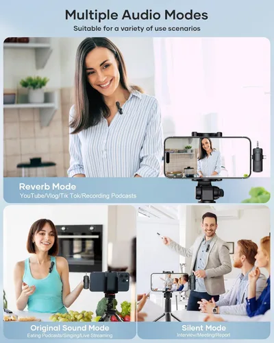 Vista 3 de Micrófonos Lavalier inalámbricos para iPhone, iPad, Android, cámara, micrófono USB-C 3 en 1, micrófono de batería de 7 horas, mini micrófono