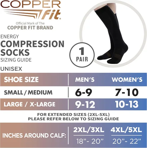 Vista 3 de Copper Fit Energy - Calcetines de compresión unisex fáciles de poner y quitar a la rodilla
