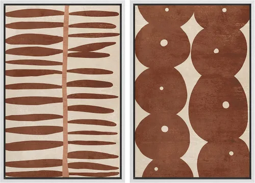 Vista 90 de SIGNFORD Lienzo enmarcado para pared, juego de arte geométrico retro de mediados de siglo, plantas forestales, ilustraciones con formas abstractas