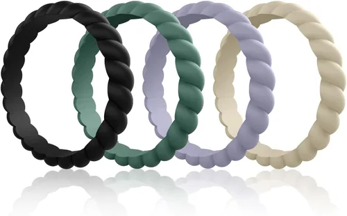 Vista 8 de Egnaro Women's Braided Silicone Wedding Ring, Stylish Stackable Rubber Band