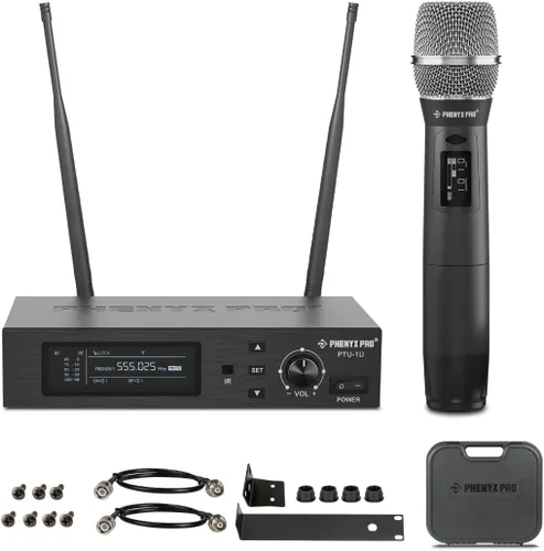 Vista 2 de Phenyx Pro Sistema de micrófono inalámbrico True Diversity PTU-1U con micrófono de mano
