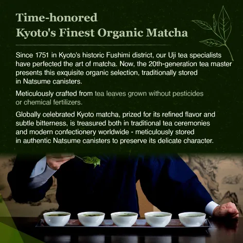 Vista 8 de KATSUHIKO Matcha orgánico japonés - Grado ceremonial - cuidadosamente seleccionado por nuestro maestro de té Kyoto de 20ª generación (est. 1751).
