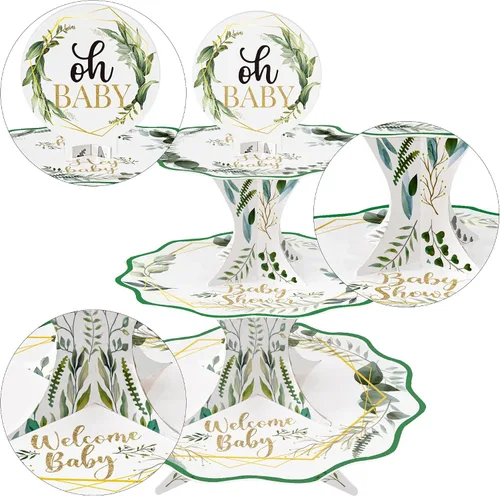 Vista 6 de Oh Baby - Soporte para cupcakes para baby shower, color verde salvia, para niños y niñas, baby shower, bienvenida, revelación de género, suministros