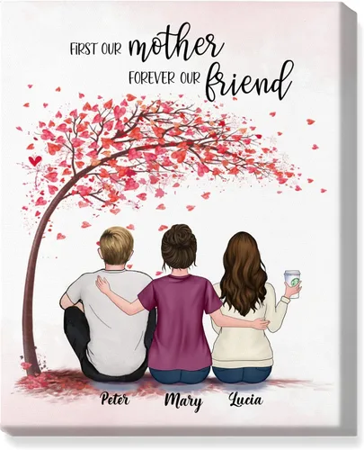 Vista 17 de Gossby Lienzo personalizado para madre e hija, regalo de cumpleaños, Navidad, Día de la Madre para mamá de 2 hijas con diseño, nombre, regalo