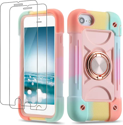 Vista 96 de Funda para iPhone Se3/iPhone Se2, iPhone 6/6S, iPhone 7/iPhone 8 de 4.7 pulgadas con soporte de anillo, con 2 protectores de pantalla resistentes