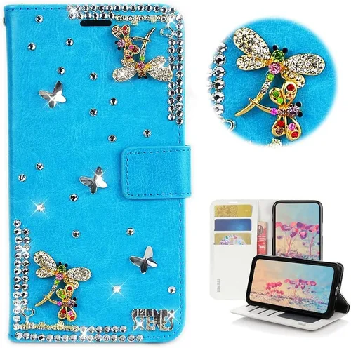 Vista 5 de Bling - Funda tipo cartera para teléfono compatible con Samsung Galaxy Z Fold 3 5G, elegante, hecha a mano en 3D con cristales y mariposas