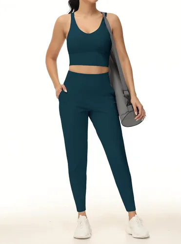Vista 6 de Dragon Fit - Pantalones deportivos para mujer, con bolsillos y tiro alto, para yoga, ejercicios, pantalones cónicos, pantalones de descanso