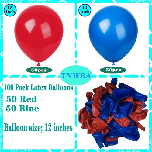 Vista 2 de TNWBA Globos de látex 100 piezas de 12 pulgadas, rojo y azul rojo azul