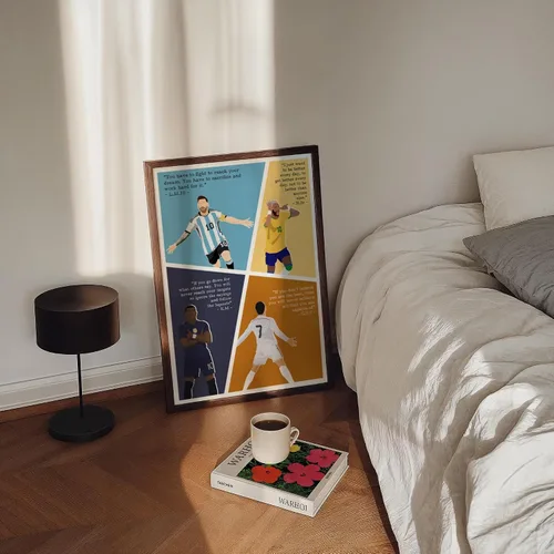 Vista 2 de LOLUIS Arte de Pared Motivacional de Superestrella de Fútbol Dibujado a Mano con Cita Deportiva Decoraciones de Arte de Pared