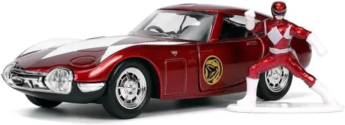 Vista 2 de Jada Toys Power Rangers 1:32 1967 Toyota 2000 GT - Coche fundido a presión y figura de 1.65 pulgadas Red Rangers, juguetes para K a partir de 8 años