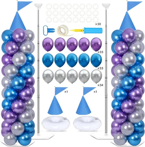 Vista 9 de Juego de 2 soportes de columna de globos nocturnos de película con 102 globos de aluminio de palomitas de maíz, soporte de torre ajustable de 5.57