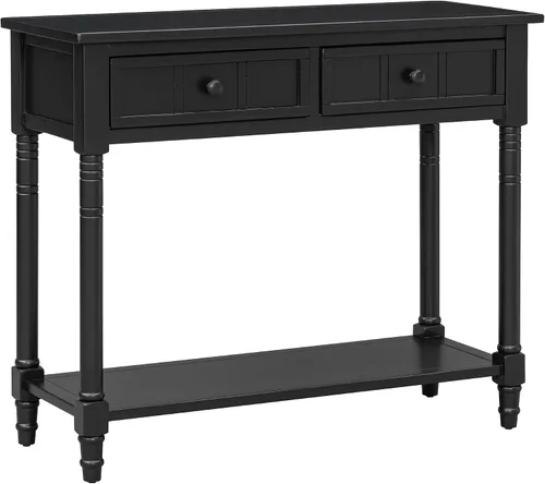 Vista 8 de P PURLOVE Mesa de consola Aparador Mesa de sofá de madera con 2 cajones y estante inferior (negro)