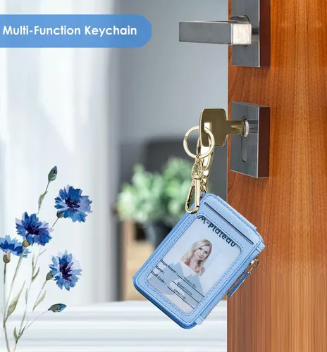 Vista 86 de Cartera con llavero, tarjetero con bloqueo RFID de piel, funda para tarjetas de crédito con cremallera para mujer