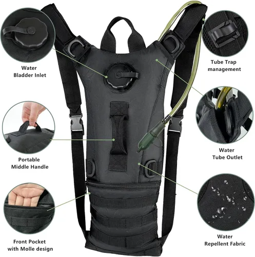 Vista 5 de Zavothy Mochila táctica de hidratación Molle con vejiga de agua de 3L Mochila de hidratación para ciclismo, correr, ciclismo, senderismo, mochila