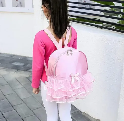 Vista 4 de Mochila de bailarina de princesa para niñas pequeñas, mochila de nailon, Rosado, balconcito