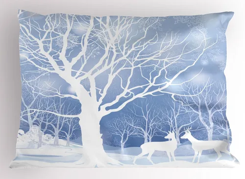 Vista 17 de Ambesonne Juego de 2 fundas de almohada navideñas, diseño de estrellas de Navidad y copos de nieve, letras retro, ropa de cama de microfibra