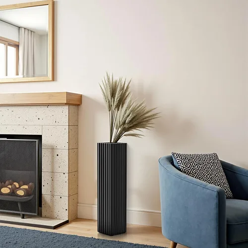 Vista 9 de Jarrón moderno de 18 pulgadas con rayas verticales negras, jarrón alto para ramas secas, hierba de pampas, flores sintéticas, decoración del hogar