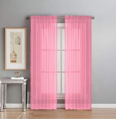 Vista 8 de Interior Trends Juego de 2 paneles de cortina de gasa transparente totalmente cosidas para ventana con cortinajes (63 pulgadas de largo, ladrillo)