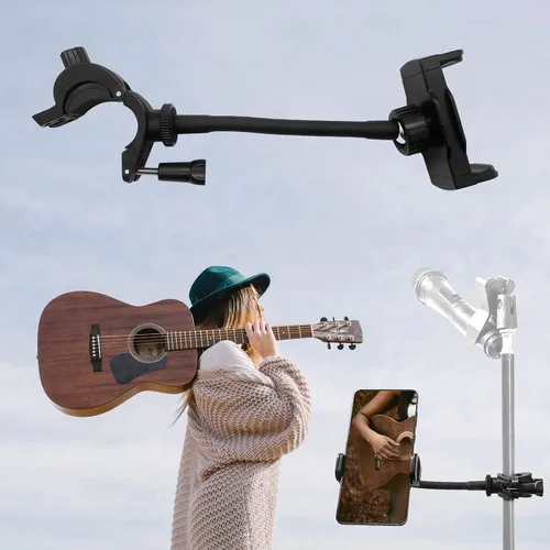 Vista 2 de Soporte de teléfono para micrófono, soporte flexible 360 para micrófono, poste de cuello de cisne ajustable, giratorio compatible con iPhone