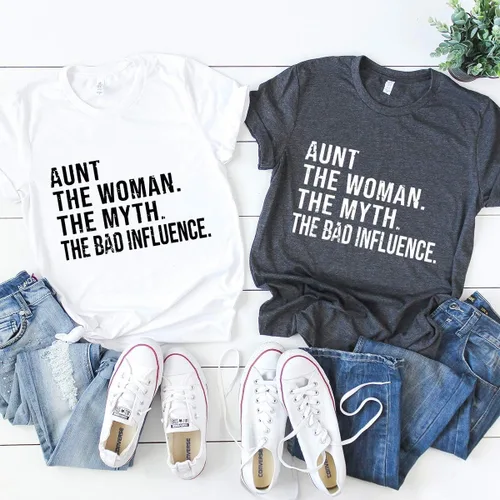 Vista 5 de Funny Aunt T-Shirt, Aunt T shirt, Best Auntie Ever Tee, Auntie Tee, Aunt Gift, Gift For Aunt, Aunt The Women The Myth The Bad Influence Shirt