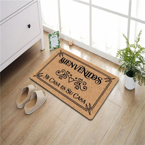 Vista 4 de Bienvenidos Mi Casa ES Su Casa - Tapete divertido para entrada con respaldo antideslizante para interiores y exteriores, tapete decorativo
