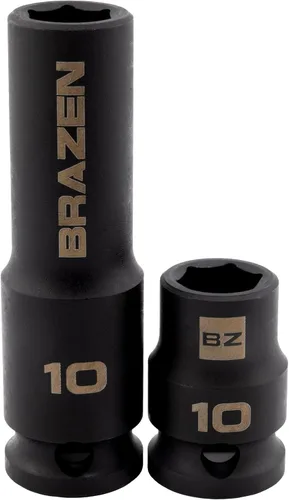 Vista 8 de BRAZEN Paquete de dos enchufes de impacto de 10 mm (múltiple tipo, accionamiento de 1/2")
