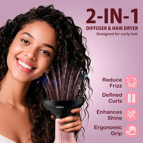 Vista 2 de WUFAYHD Secador de pelo difusor para cabello rizado: Difusor profesional 2 en 1 y secadores de pelo con tecnología iónica y cerámica para cabello