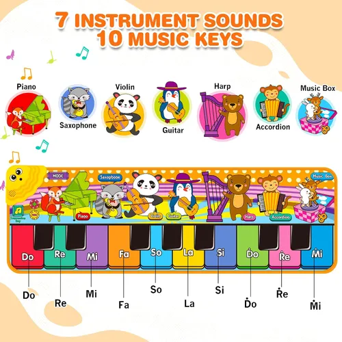 Vista 4 de Alfombrillas de Piano Musical para Niños con 25 Sonidos Musicales, Juguetes Musicales Alfombra de Teclado de Piano para Bebés Manta de Animales