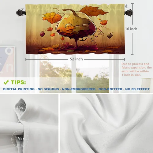 Vista 532 de Shrahala Orange Autumn Autumn Blackout Curtain Tiers, Fall Kitchen Valance Light Blocking Tier Drapes with Rod Pocket, 2 Pack 26 X 24 in
