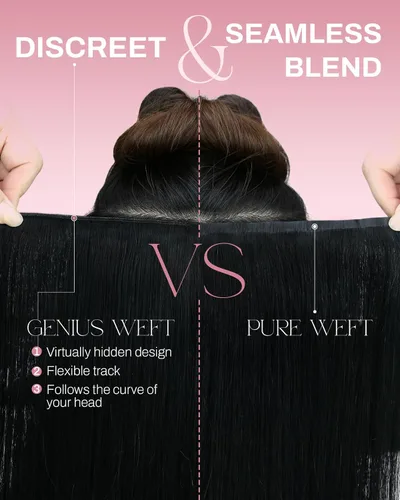 Vista 2 de Moresoo Genius - Extensiones de cabello humano real con clip, color negro azabache, invisibles, sin costuras, de trama de piel sintética