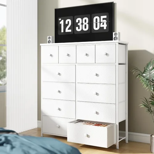 Vista 2 de Bepatio - Cómoda para dormitorio con 12 cajones, cómodas de tela y cómoda con marco de metal resistente, tapa de madera, para mujer, 98.8 cm (38.9")