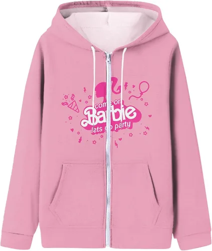 Vista 4 de ANNAPU Sudadera con capucha para mujer, de manga larga, con bolsillo de canguro, estampado de bar-bie básico, abrigo de otoño
