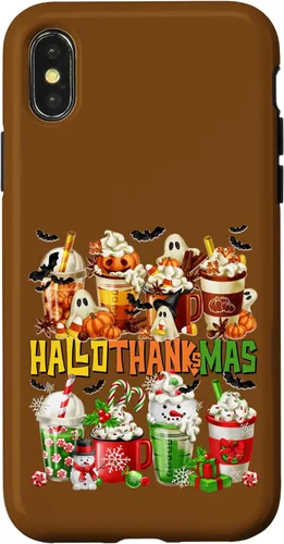 Vista 4 de Funda para taza de café de Navidad para iPhone 15 con diseño de calabaza y especias de Halloween
