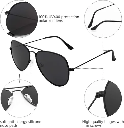 Vista 3 de Livhò Sunglasses for Men Women Aviator Polarized Metal Mirror UV 400 Lens Protection