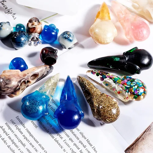 Vista 8 de Molde de resina de calavera – 3 piezas de mini cabezas de calavera 3D de cuervo y calaveras de silicona para resina epoxi, fabricación de joyas
