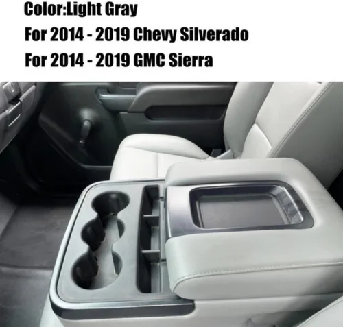 Vista 2 de GXARTS Tapa de consola de cuero gris compatible con Chevy Silverado GMC Sierra Jump Seat 1500 2500 3500 2014-2018