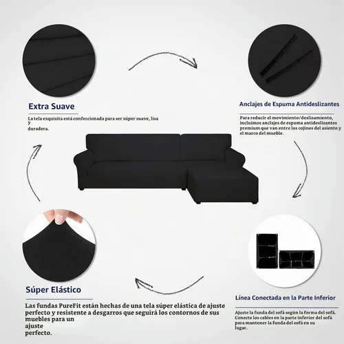 Vista 4 de PureFit - Fundas superelásticas para sofá modular en L, 2 fundas de elastano antideslizantes con borde elástico, ideal para niños y mascotas